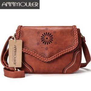 Annmouler marque femmes sac à bandoulière Vintage en cuir Pu sac à bandoulière évider dames sacoche sac marron rétro sac à main pour les filles