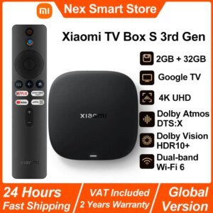 New Xiaomi TV Box S 3rd Gen, boîtier TV Android intelligent, lecteur multimédia 4K UHD, Dolby Vision HDR10 + Google Assistant décodeur Google TV