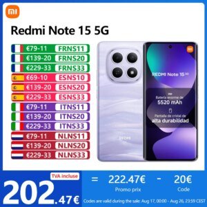 Xiaomi Redmi Note 15 5G,NFC,Écran AMOLED FHD+ de 6.77'',120 Hz,108 MP Caméra,5520 mAh Batterie,IP65