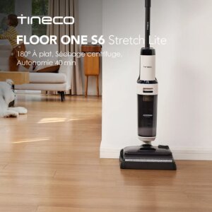 Tineco Floor ONE S6 Stretch Lite Aspirateur sec et humide 180 °   Aspirateur secré à plat et humide, séchage à l'air centrifuge, temps de fonctionnement de 40 minutes, nettoyage des bords Double face, portée de meubles